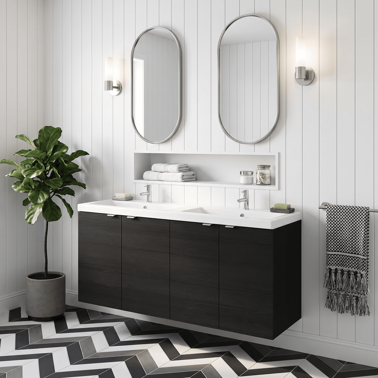 [BFDY633A] Alrewas Contemporary 2 Door Wall Hung Vanity Unit with Basin, Charcoal Black, 1200mm - Lifestyle 3