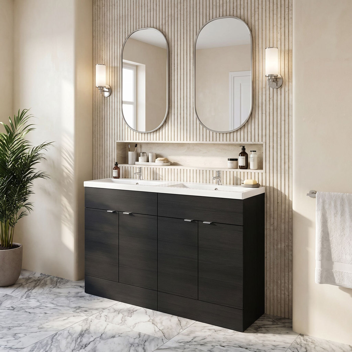 [BFDY634A] Alrewas Contemporary 2 Door Floor Standing Vanity Unit with Basin, 1200mm, Choice of Colour