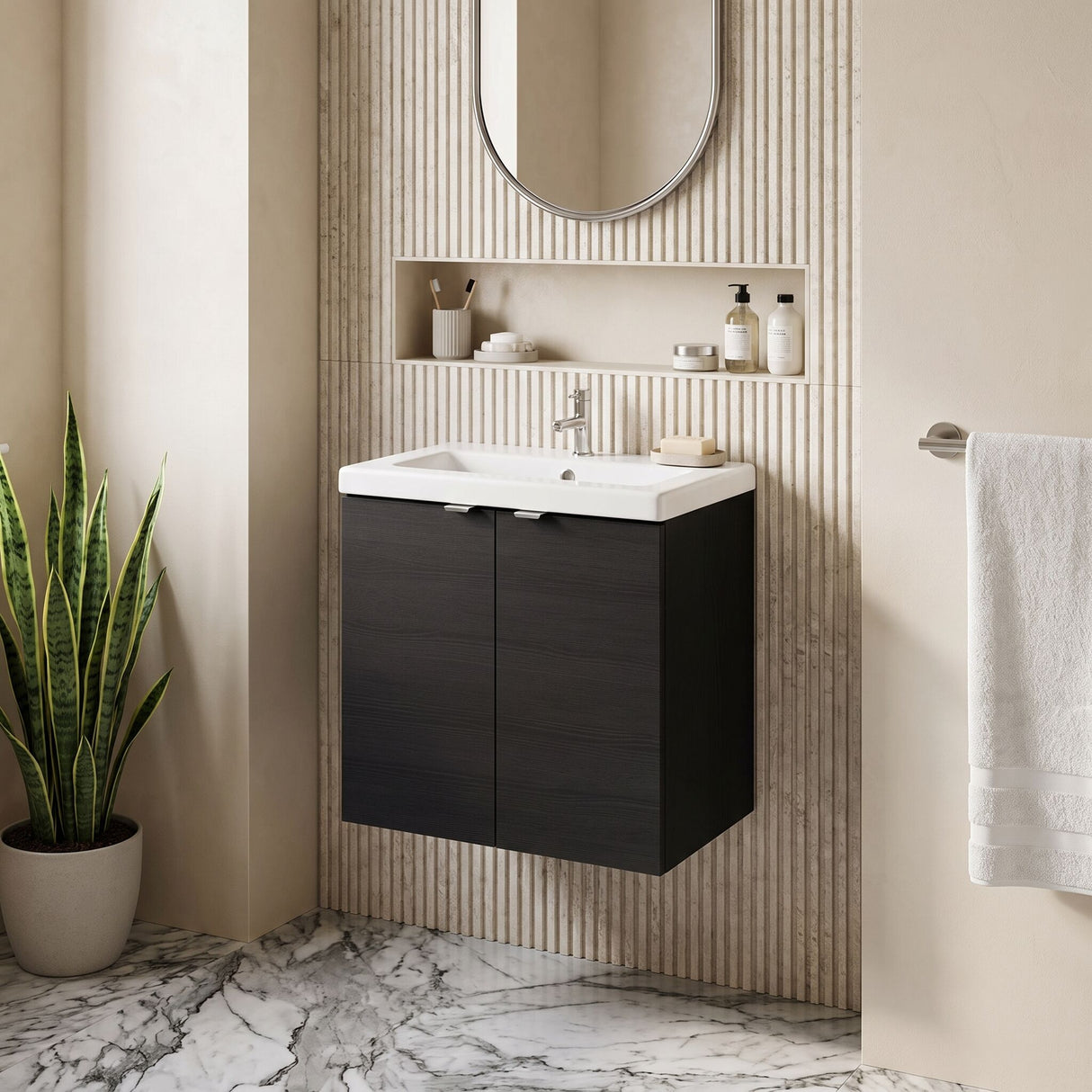 [BFDY636A] Alrewas Contemporary 2 Door Wall Hung Vanity Unit with Basin, Charcoal Black, 600mm - Lifestyle 1
