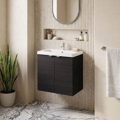 [BFDY636A] Alrewas Contemporary 2 Door Wall Hung Vanity Unit with Basin, Charcoal Black, 600mm - Lifestyle 1