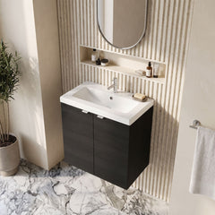 [BFDY636A] Alrewas Contemporary 2 Door Wall Hung Vanity Unit with Basin, Charcoal Black, 600mm - Lifestyle 2