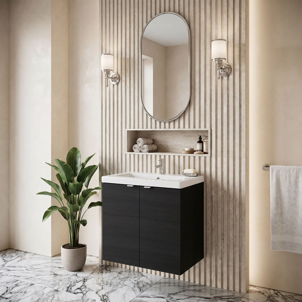 [BFDY636A] Alrewas Contemporary 2 Door Wall Hung Vanity Unit with Basin, Charcoal Black, 600mm - Lifestyle 3