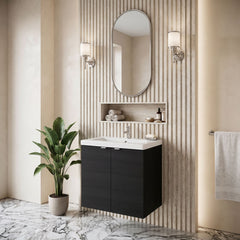[BFDY636A] Alrewas Contemporary 2 Door Wall Hung Vanity Unit with Basin, Charcoal Black, 600mm - Lifestyle 3