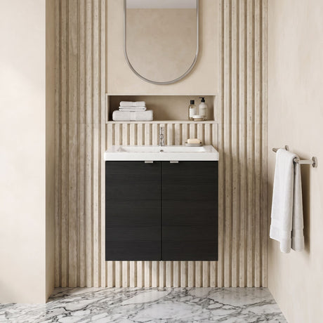 [BFDY636A] Alrewas Contemporary 2 Door Wall Hung Vanity Unit with Basin, Charcoal Black, 600mm - Silo
