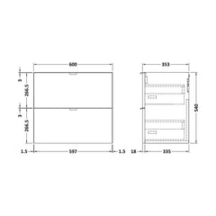 [BFDY637] 600 2-DRAWER WALL HUNG UNIT - Technical Drawing