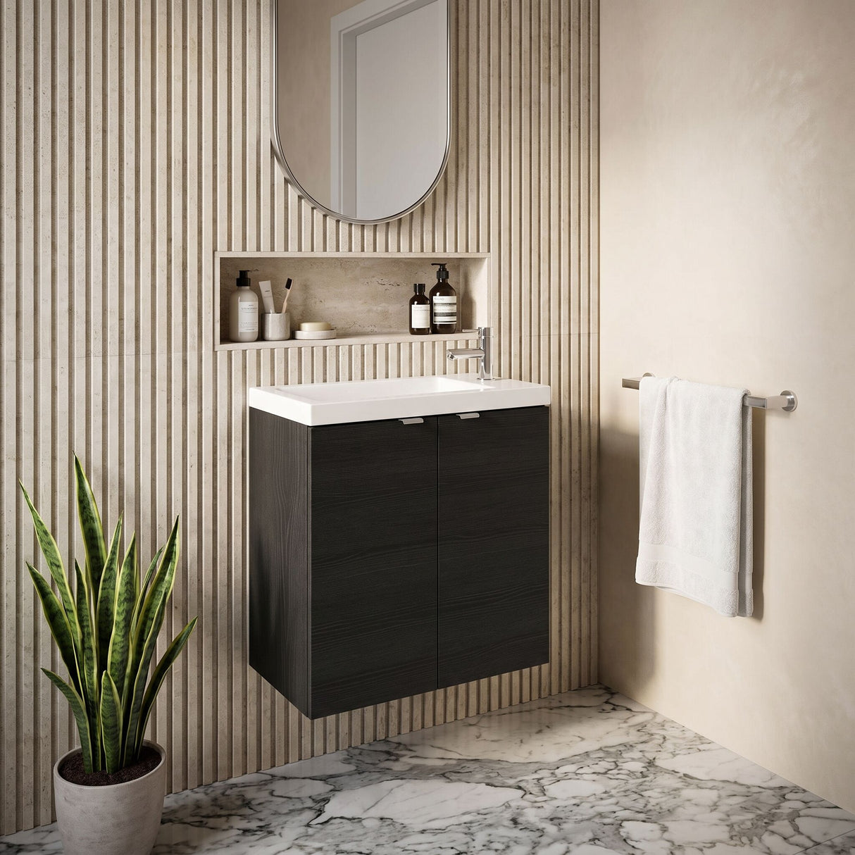 [BFDY638] Alrewas Contemporary 2 Door Wall Hung Vanity Unit with Basin, Charcoal Black, 500mm - Lifestyle 1