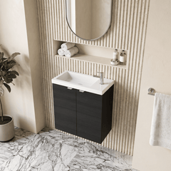 [BFDY638] Alrewas Contemporary 2 Door Wall Hung Vanity Unit with Basin, Charcoal Black, 500mm - Lifestyle 2