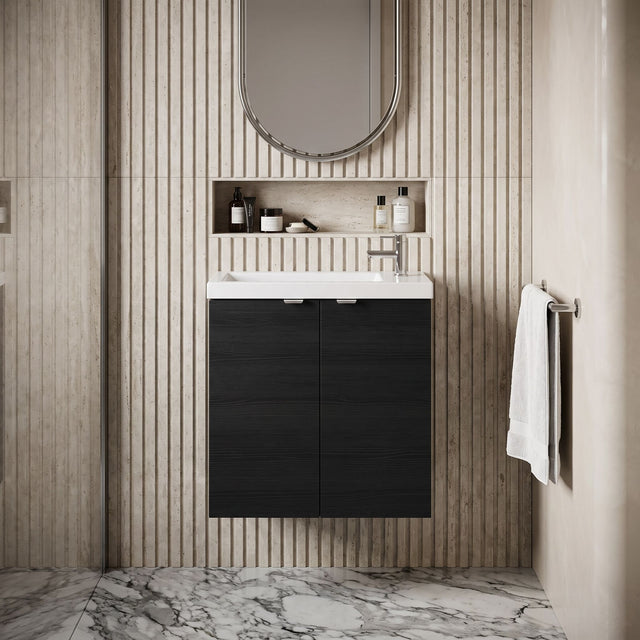 [BFDY638] Alrewas Contemporary 2 Door Wall Hung Vanity Unit with Basin, Charcoal Black, 500mm - Silo