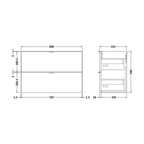 [BFDY639] 800 WALL HUNG 2-DRAWER - Technical Drawing