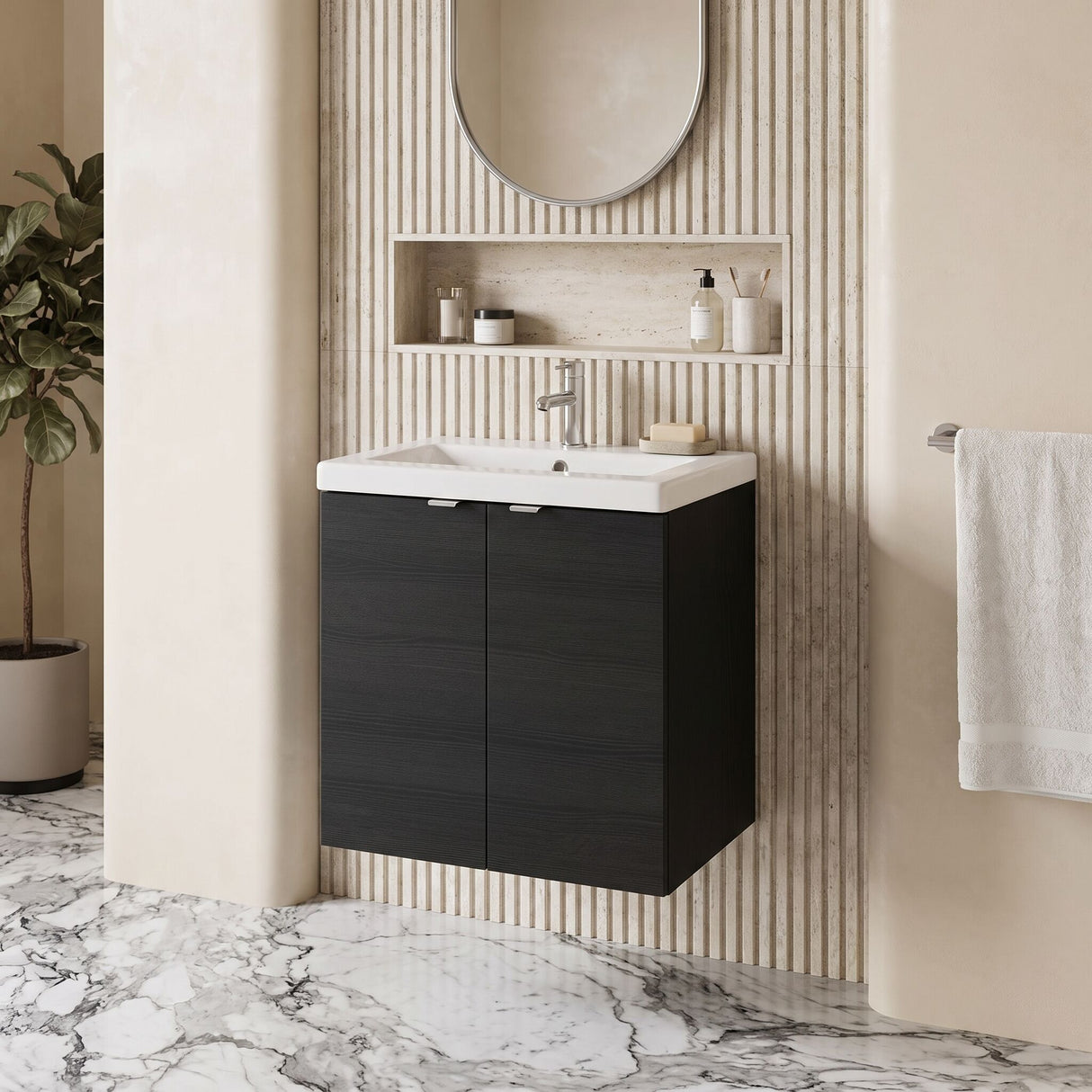 [BFDY640A] Alrewas Contemporary 2 Door Wall Hung Vanity Unit with Ceramic Basin, 500mm, Choice of Colour