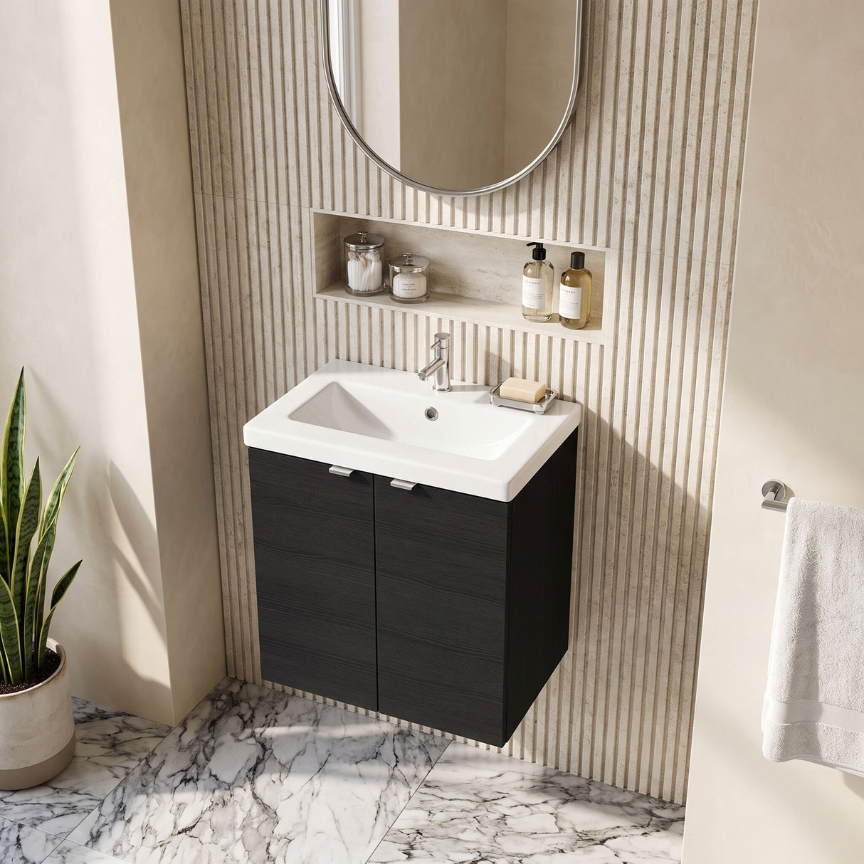 [BFDY640A] Alrewas Contemporary 2 Door Wall Hung Vanity Unit with Ceramic Basin, 500mm, Choice of Colour