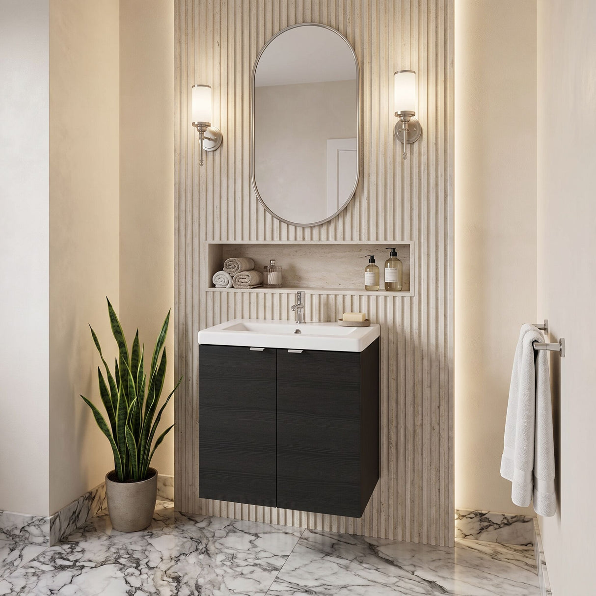 [BFDY640A] Alrewas Contemporary 2 Door Wall Hung Vanity Unit with Ceramic Basin, 500mm, Choice of Colour