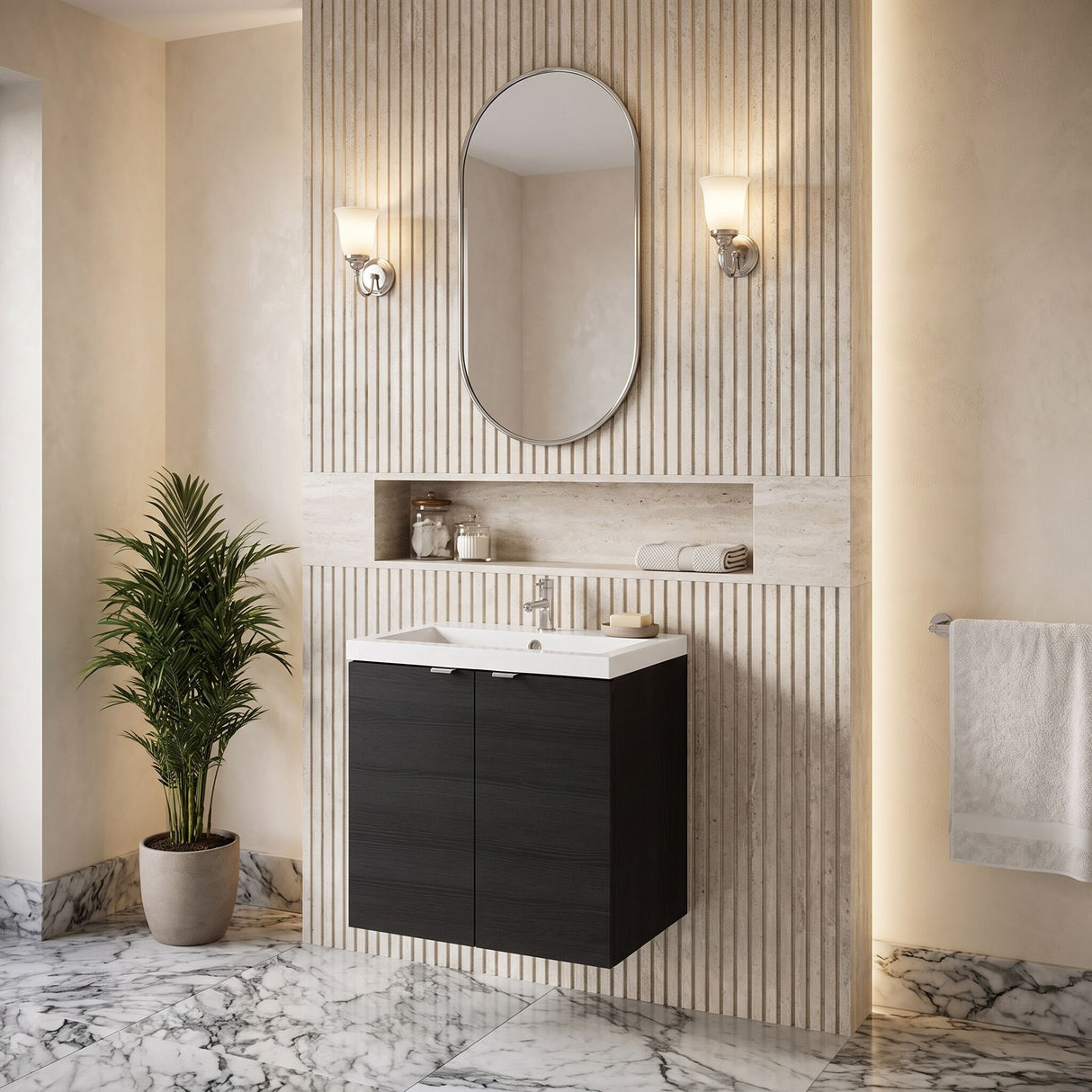 [BFDY640] Alrewas Contemporary 2 Door Wall Hung Vanity Unit with Polymarble Basin, 500mm, Choice of Colour