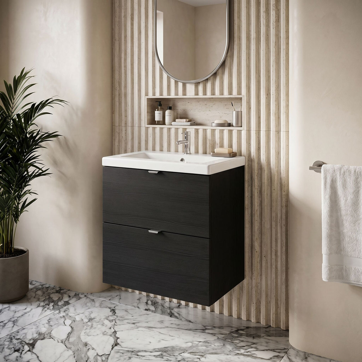 [BFDY641A] Alrewas Contemporary 2 Drawer Wall Hung Vanity Unit with Ceramic Basin, 500mm, Choice of Colour