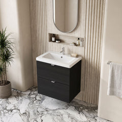 [BFDY641A] Alrewas Contemporary 2 Drawer Wall Hung Vanity Unit with Ceramic Basin, 500mm, Choice of Colour