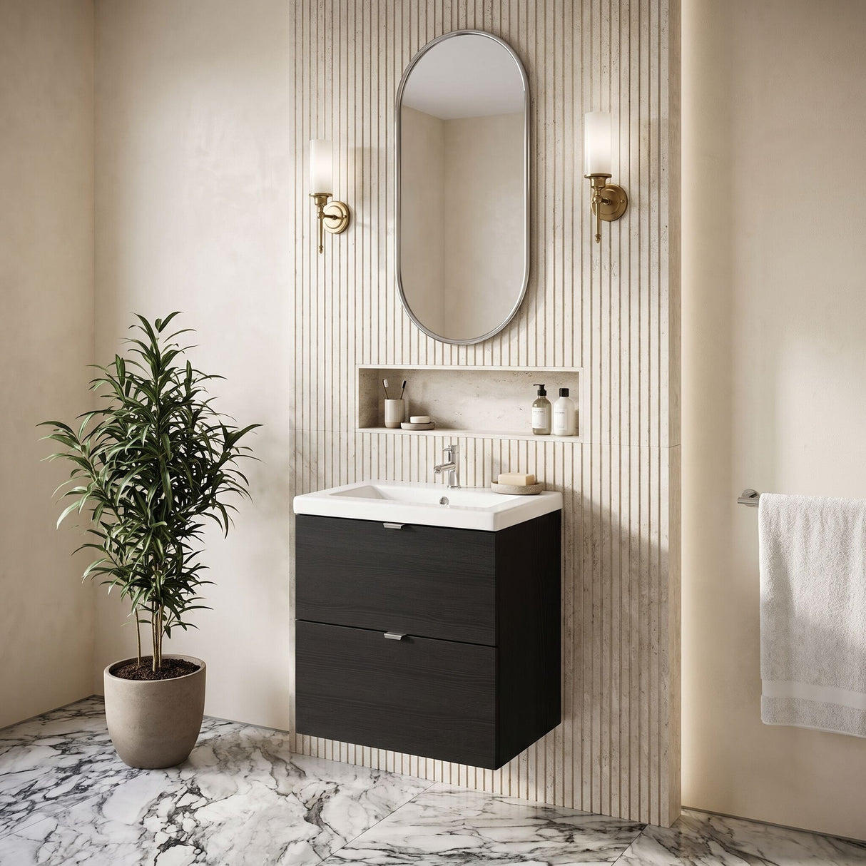 [BFDY641A] Alrewas Contemporary 2 Drawer Wall Hung Vanity Unit with Ceramic Basin, 500mm, Choice of Colour