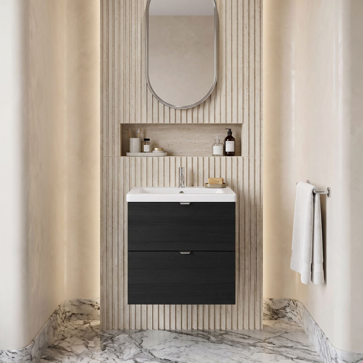 [BFDY641A] Alrewas Contemporary 2 Drawer Wall Hung Vanity Unit with Ceramic Basin, 500mm, Choice of Colour - Silo