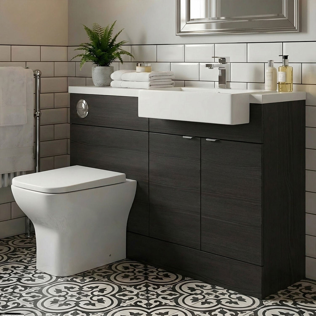 [BFDY649] Alrewas Contemporary Floor Standing Vanity WC Combination Unit with Semi-Recessed Basin, Right Hand, 1000mm, Choice of Colour - Silo
