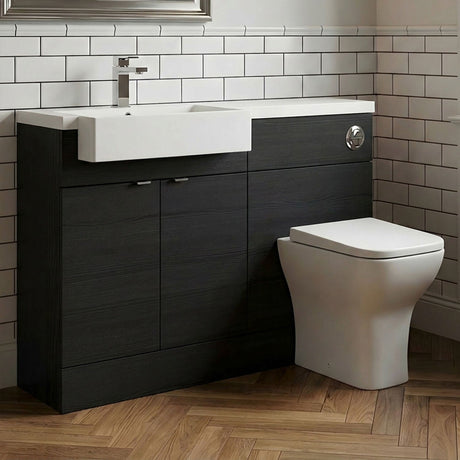 [BFDY650] Alrewas Contemporary Floor Standing Vanity WC Combination Unit with Semi-Recessed Basin, Left Hand, 1100mm, Choice of Colour - Silo