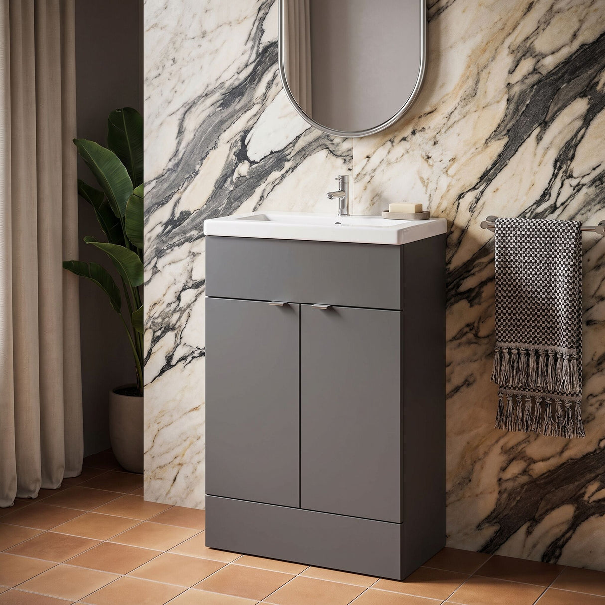 [BFDY907A] Alrewas Contemporary 2 Door Floor Standing Vanity Unit with Basin, 600mm, Choice of Colour