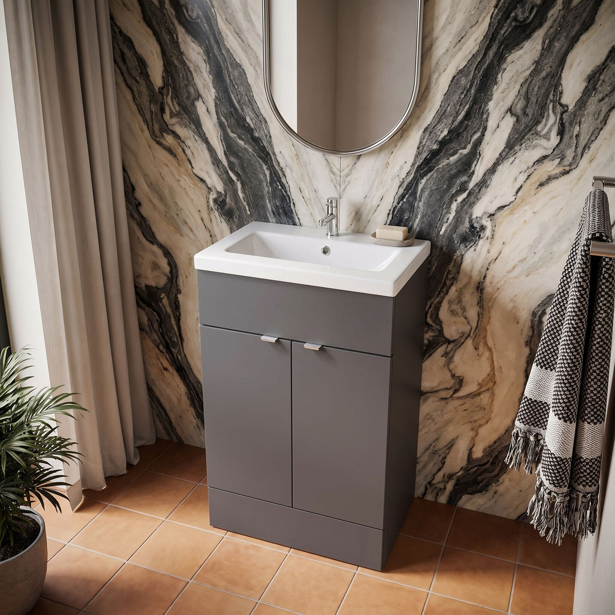 [BFDY907A] Alrewas Contemporary 2 Door Floor Standing Vanity Unit with Basin, 600mm, Choice of Colour