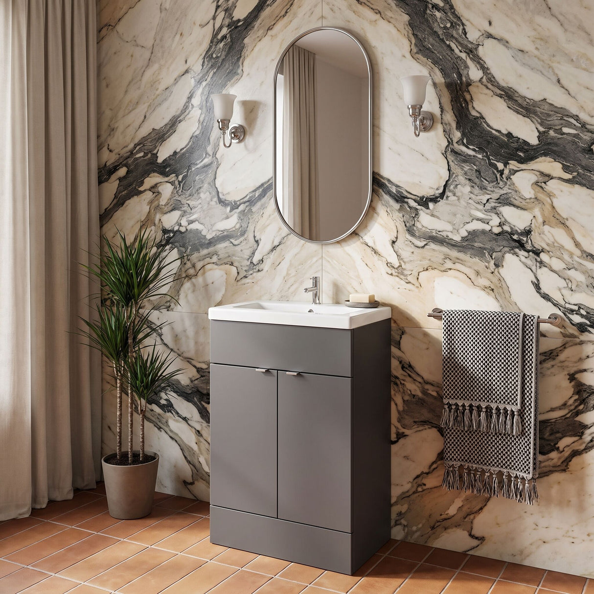 [BFDY907A] Alrewas Contemporary 2 Door Floor Standing Vanity Unit with Basin, 600mm, Choice of Colour