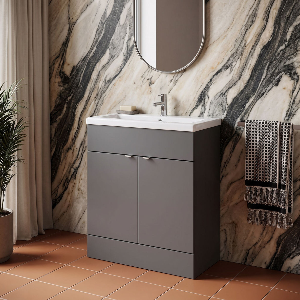 [BFDY928A] Alrewas Contemporary 2 Door Floor Standing Vanity Unit with Basin, 800mm, Choice of Colour