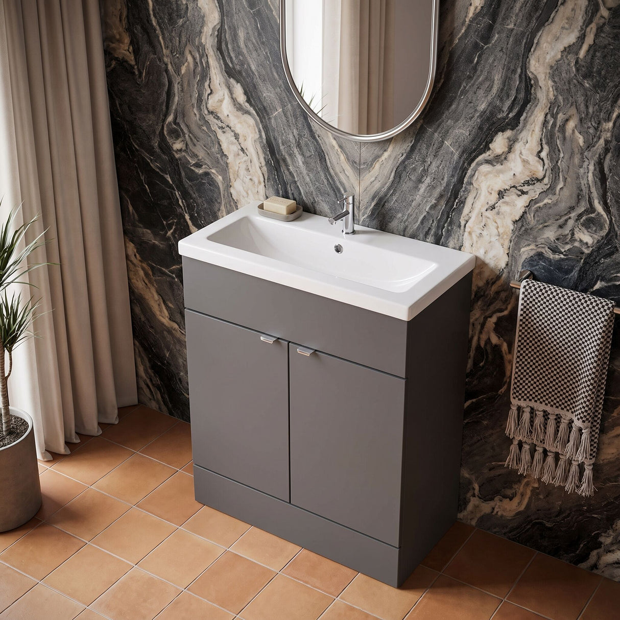 [BFDY928A] Alrewas Contemporary 2 Door Floor Standing Vanity Unit with Basin, 800mm, Choice of Colour