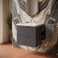 [BFDY930A] Alrewas Contemporary 2 Drawer Wall Hung Vanity Unit with Basin, 600mm, Choice of Colour
