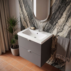 [BFDY930A] Alrewas Contemporary 2 Drawer Wall Hung Vanity Unit with Basin, 600mm, Choice of Colour