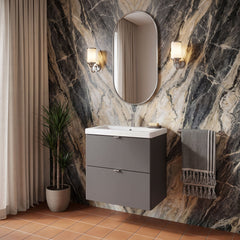[BFDY930A] Alrewas Contemporary 2 Drawer Wall Hung Vanity Unit with Basin, 600mm, Choice of Colour