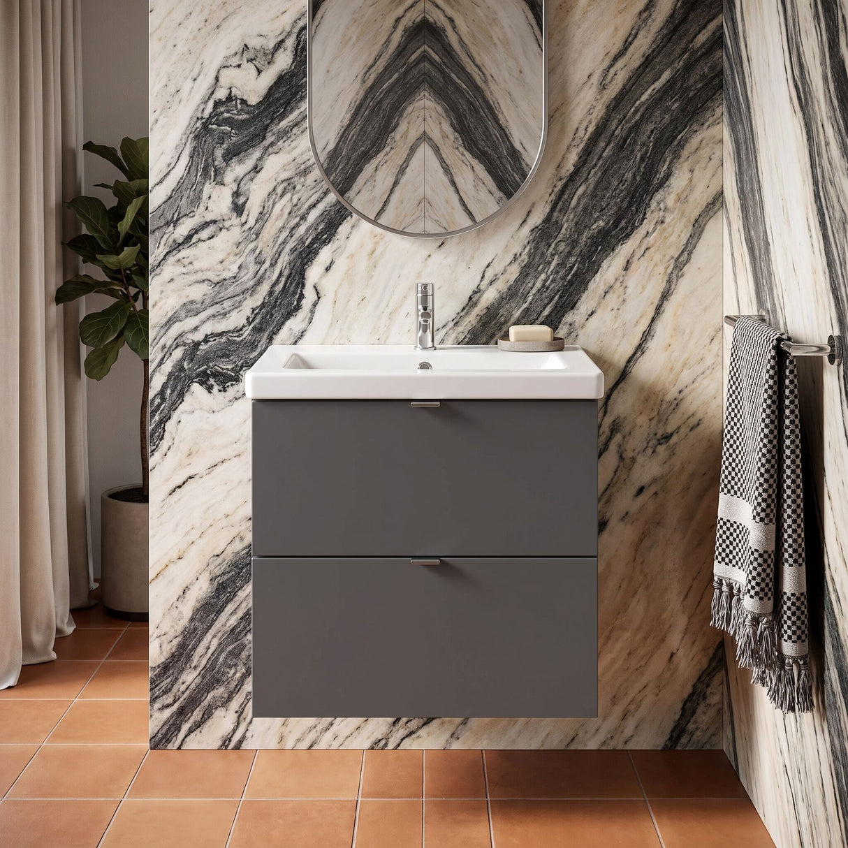 [BFDY930A] Alrewas Contemporary 2 Drawer Wall Hung Vanity Unit with Basin, 600mm, Choice of Colour - Silo
