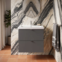 [BFDY930A] Alrewas Contemporary 2 Drawer Wall Hung Vanity Unit with Basin, 600mm, Choice of Colour - Silo