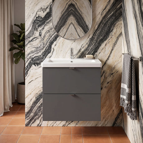 [BFDY930A] Alrewas Contemporary 2 Drawer Wall Hung Vanity Unit with Basin, 600mm, Choice of Colour - Silo