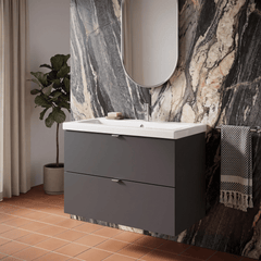 [BFDY931A] Alrewas Contemporary 2 Drawer Wall Hung Vanity Unit with Basin, 800mm, Choice of Colour