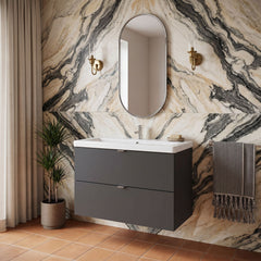[BFDY931A] Alrewas Contemporary 2 Drawer Wall Hung Vanity Unit with Basin, 800mm, Choice of Colour