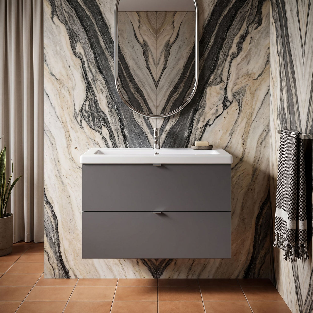 [BFDY931A] Alrewas Contemporary 2 Drawer Wall Hung Vanity Unit with Basin, 800mm, Choice of Colour - Silo