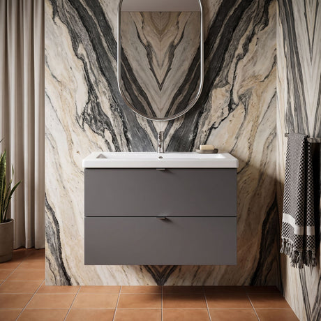 [BFDY931A] Alrewas Contemporary 2 Drawer Wall Hung Vanity Unit with Basin, 800mm, Choice of Colour - Silo