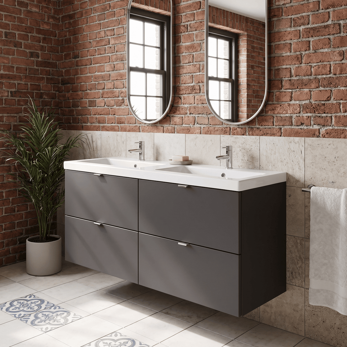 [BFDY932A] Alrewas Contemporary 4 Drawer Wall Hung Vanity Unit with Basin, 1200mm, Choice of Colour