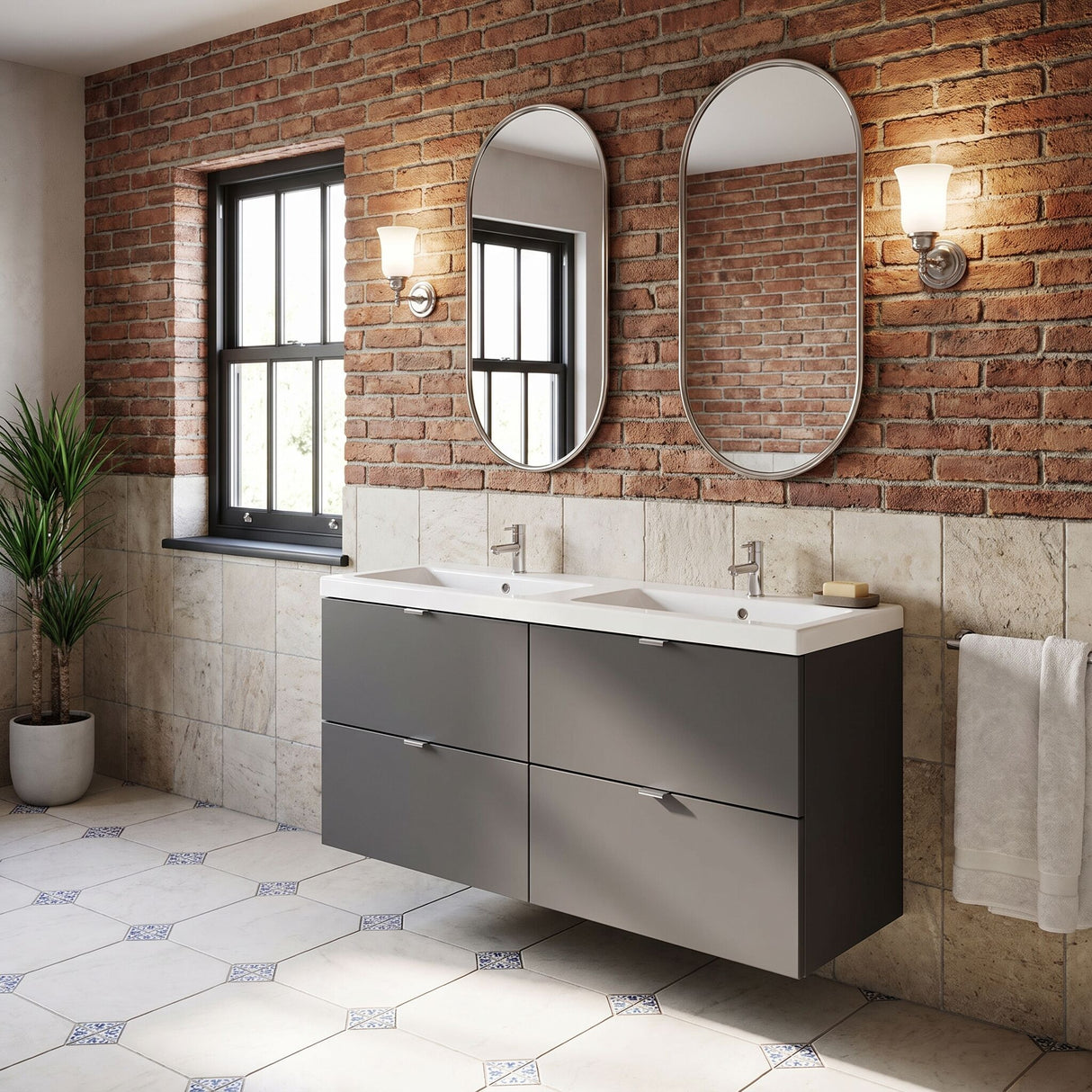 [BFDY932A] Alrewas Contemporary 4 Drawer Wall Hung Vanity Unit with Basin, 1200mm, Choice of Colour