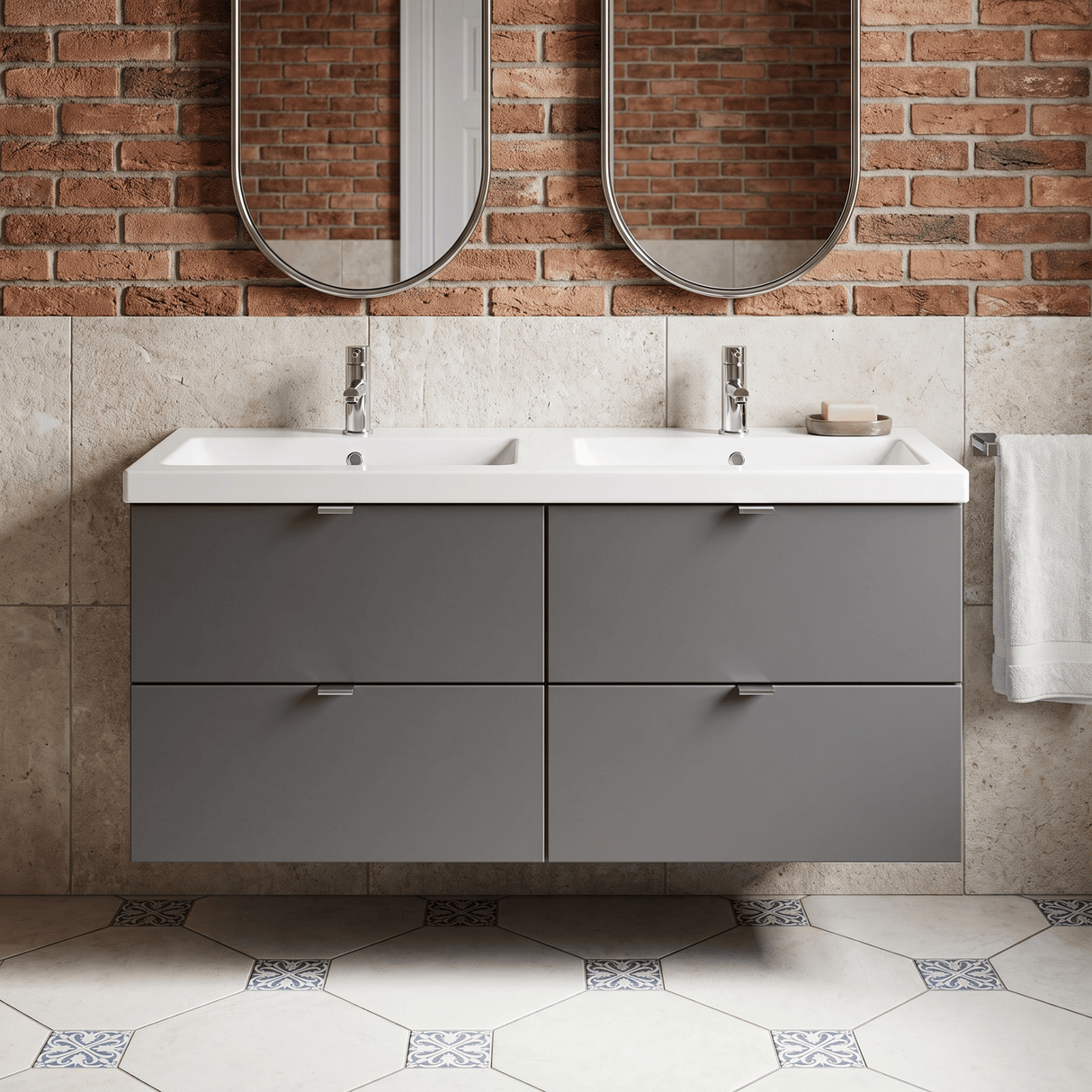 [BFDY932A] Alrewas Contemporary 4 Drawer Wall Hung Vanity Unit with Basin, 1200mm, Choice of Colour - Silo