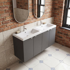 [BFDY933A] Alrewas Contemporary 2 Door Wall Hung Vanity Unit with Basin, Gloss Grey, 1200mm - Lifestyle 2