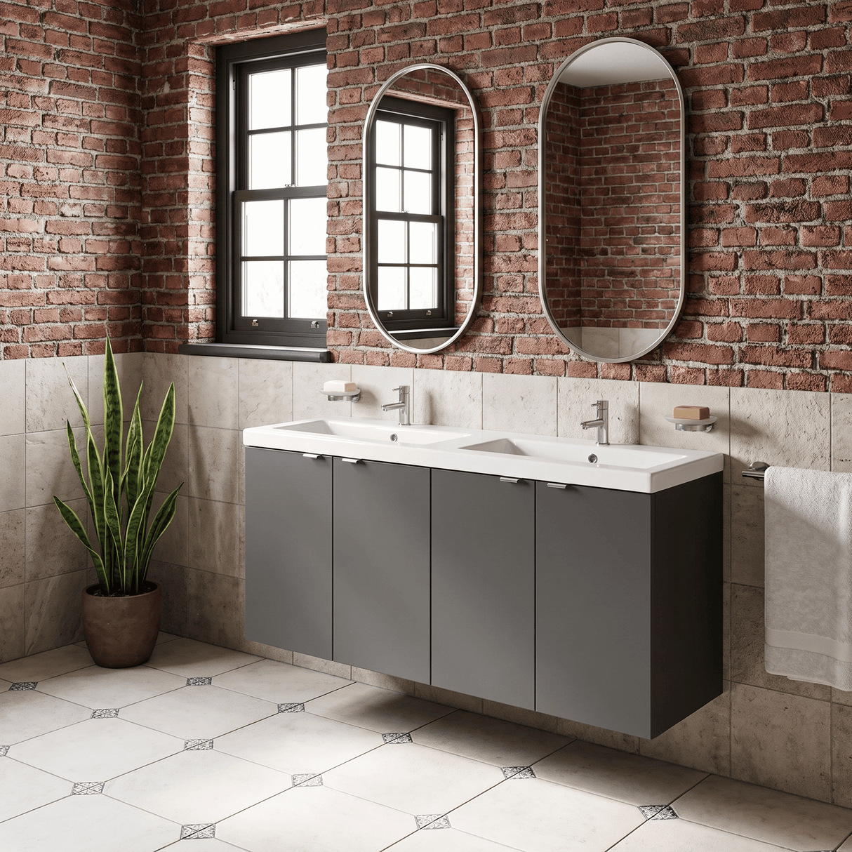 [BFDY933A] Alrewas Contemporary 2 Door Wall Hung Vanity Unit with Basin, Gloss Grey, 1200mm - Lifestyle 3