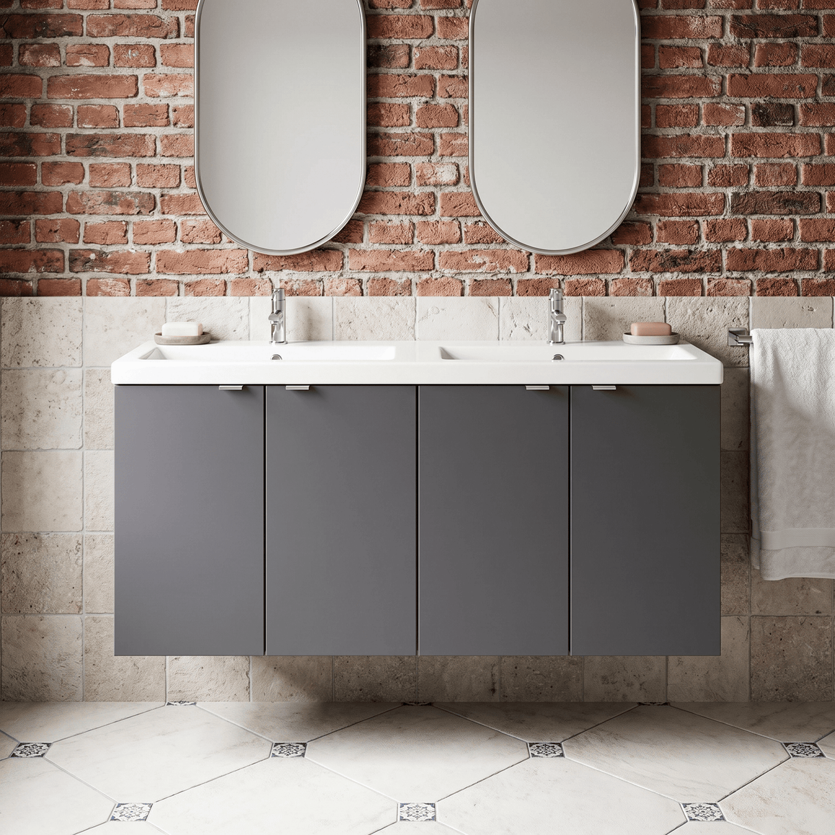 [BFDY933A] Alrewas Contemporary 2 Door Wall Hung Vanity Unit with Basin, Gloss Grey, 1200mm - Silo