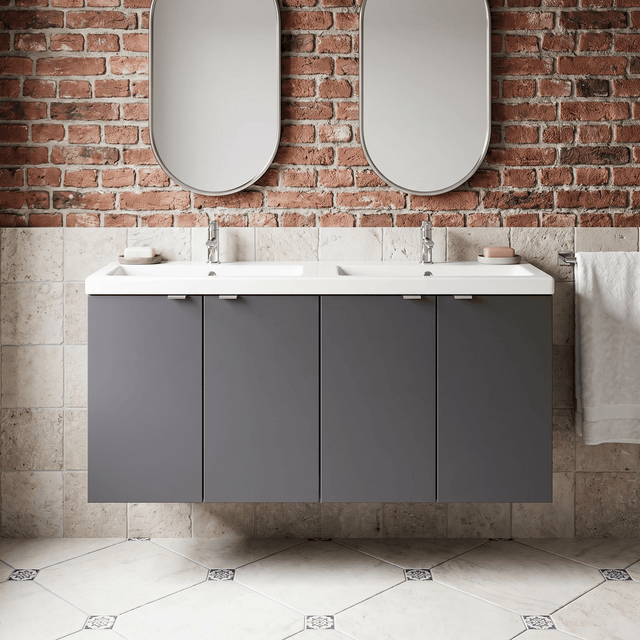 [BFDY933A] Alrewas Contemporary 2 Door Wall Hung Vanity Unit with Basin, Gloss Grey, 1200mm - Silo