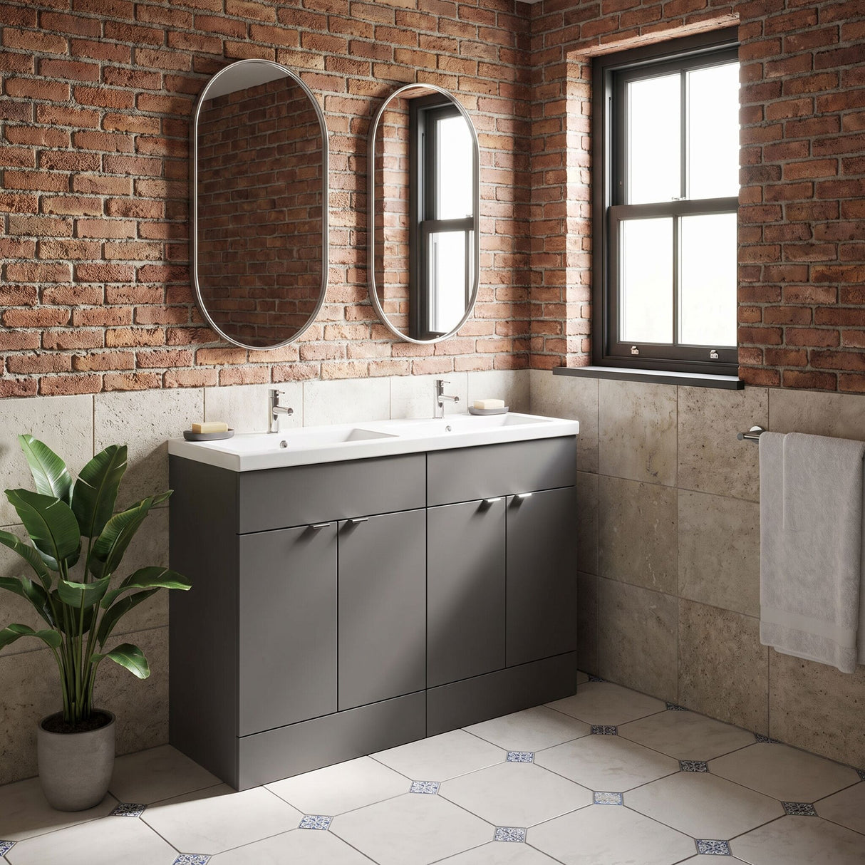 [BFDY934A] Alrewas Contemporary 2 Door Floor Standing Vanity Unit with Basin, 1200mm, Choice of Colour
