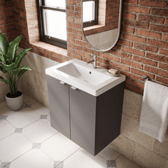 [BFDY936A] Alrewas Contemporary 2 Door Wall Hung Vanity Unit with Basin, Gloss Grey, 600mm - Lifestyle 2