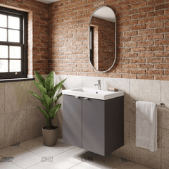 [BFDY936A] Alrewas Contemporary 2 Door Wall Hung Vanity Unit with Basin, Gloss Grey, 600mm - Lifestyle 3