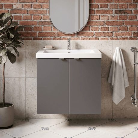 [BFDY936A] Alrewas Contemporary 2 Door Wall Hung Vanity Unit with Basin, Gloss Grey, 600mm - Silo