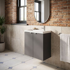 [BFDY938] Alrewas Contemporary 2 Door Wall Hung Vanity Unit with Basin, Gloss Grey, 500mm - Lifestyle 1